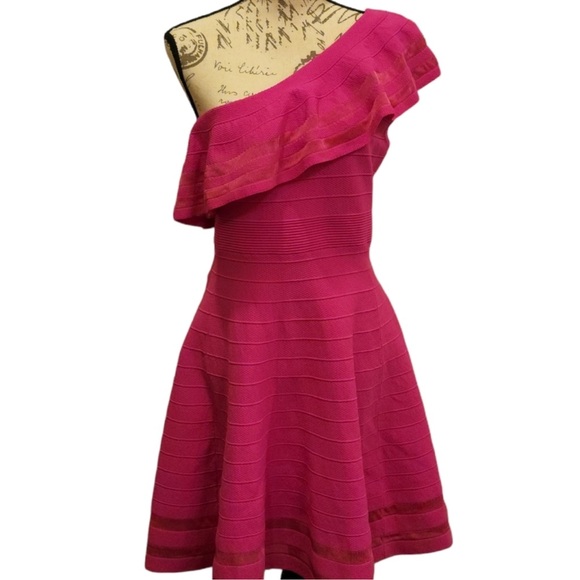 Ted Baker Streena Neon Pink One Shoulder Knit Dress - Picture 2 of 12